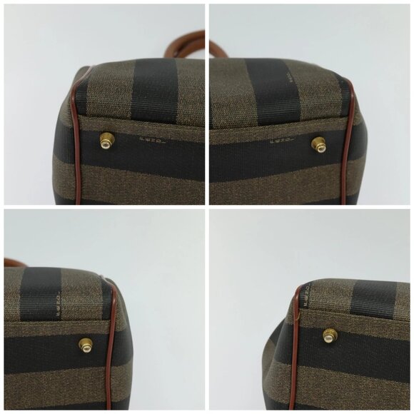 FENDI Pecan Canvas Hand Bag Brown Gold Auth 119578 - Picture 14 of 16